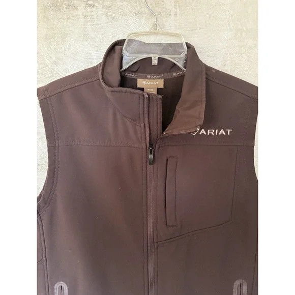 Ariat Softshell Vest Dark Brown Western Lightweight Zip Fleece Lined Mens Medium - Picture 3 of 12